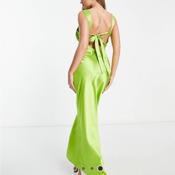 ASOS Design fuller bust cami slip maxi dress in green satin - Picture 4 of 4